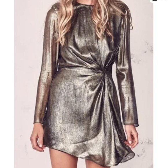 LoveShackFancy Allegra Dress Gold Mini Twist Sparkle (SIZE 2) - Picture 3 of 8